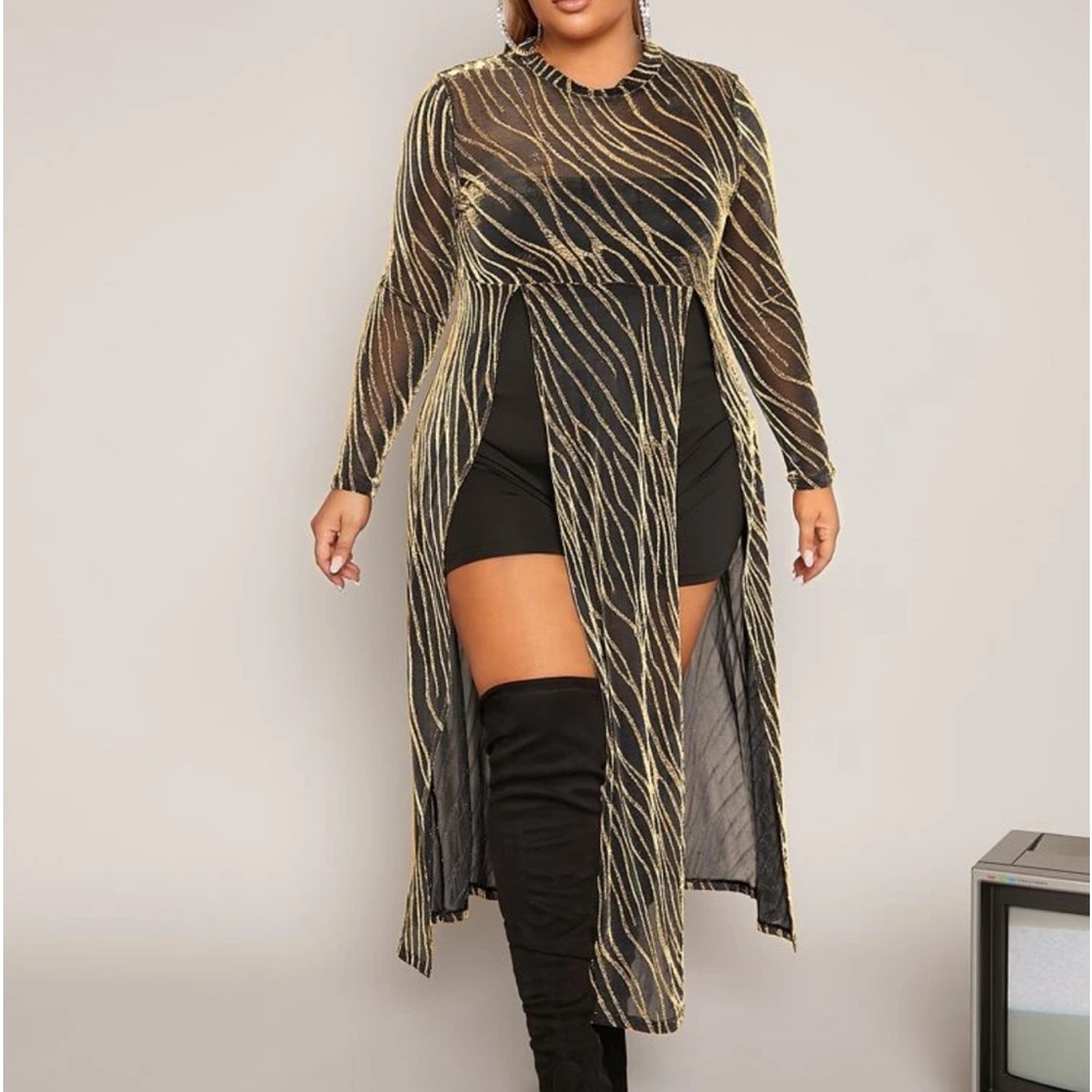 Split hem glitter mesh top with tube unitard romper